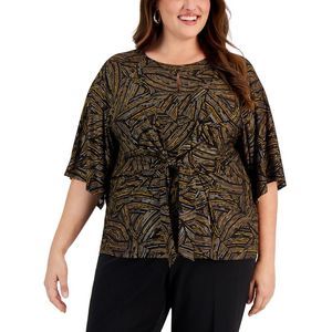 NWT Kasper Womens Black Printed Tie Front Top Blouse Shirt Plus NWT - Size 2X